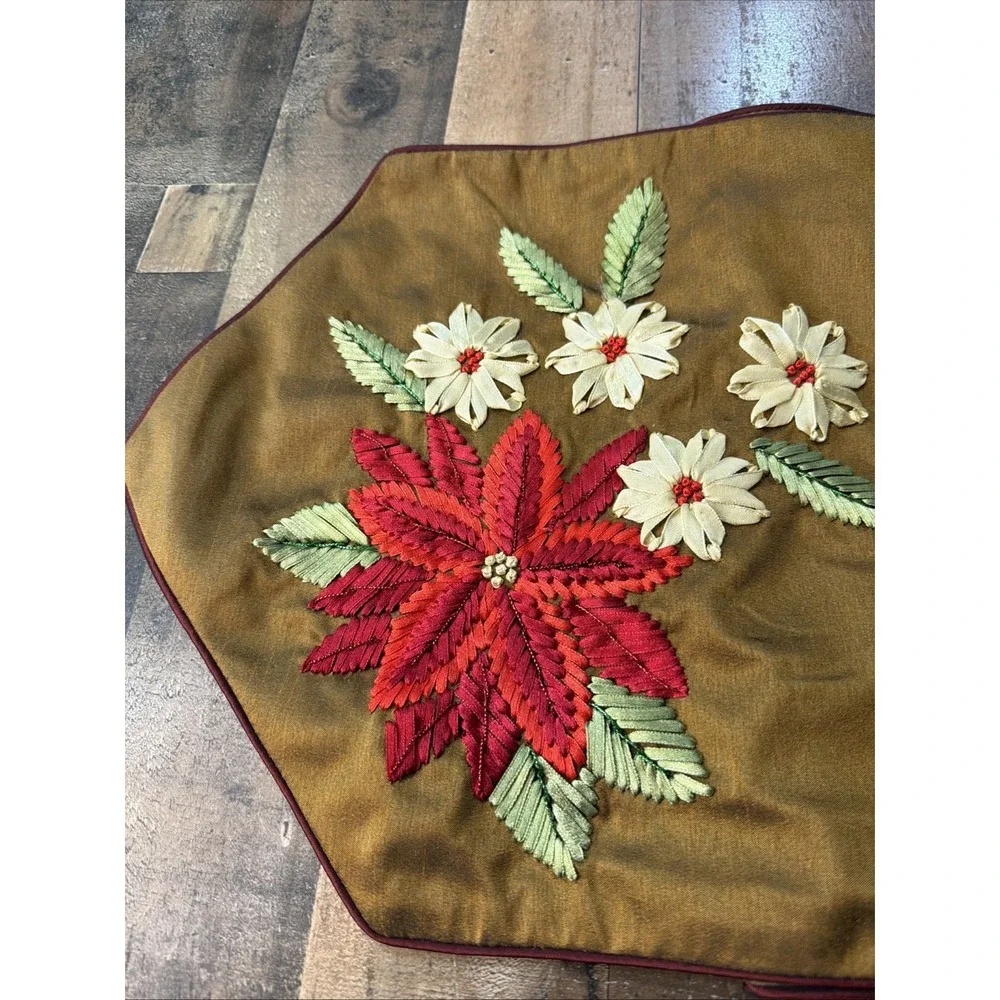 Jabara Group Embroidered Poinsettia Table Runner 12x68